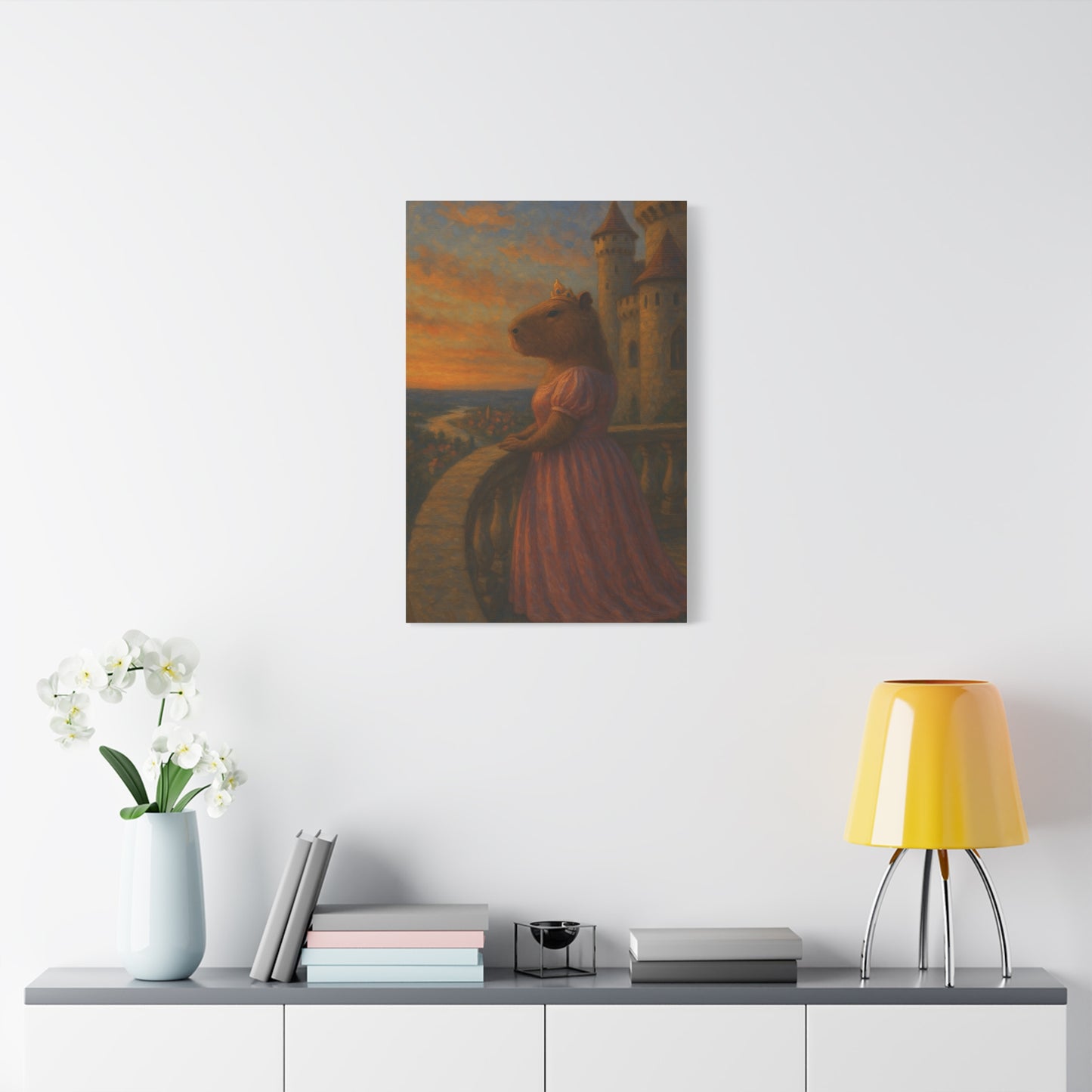 Sunset Serenity – Princess Capybara Matte Canvas