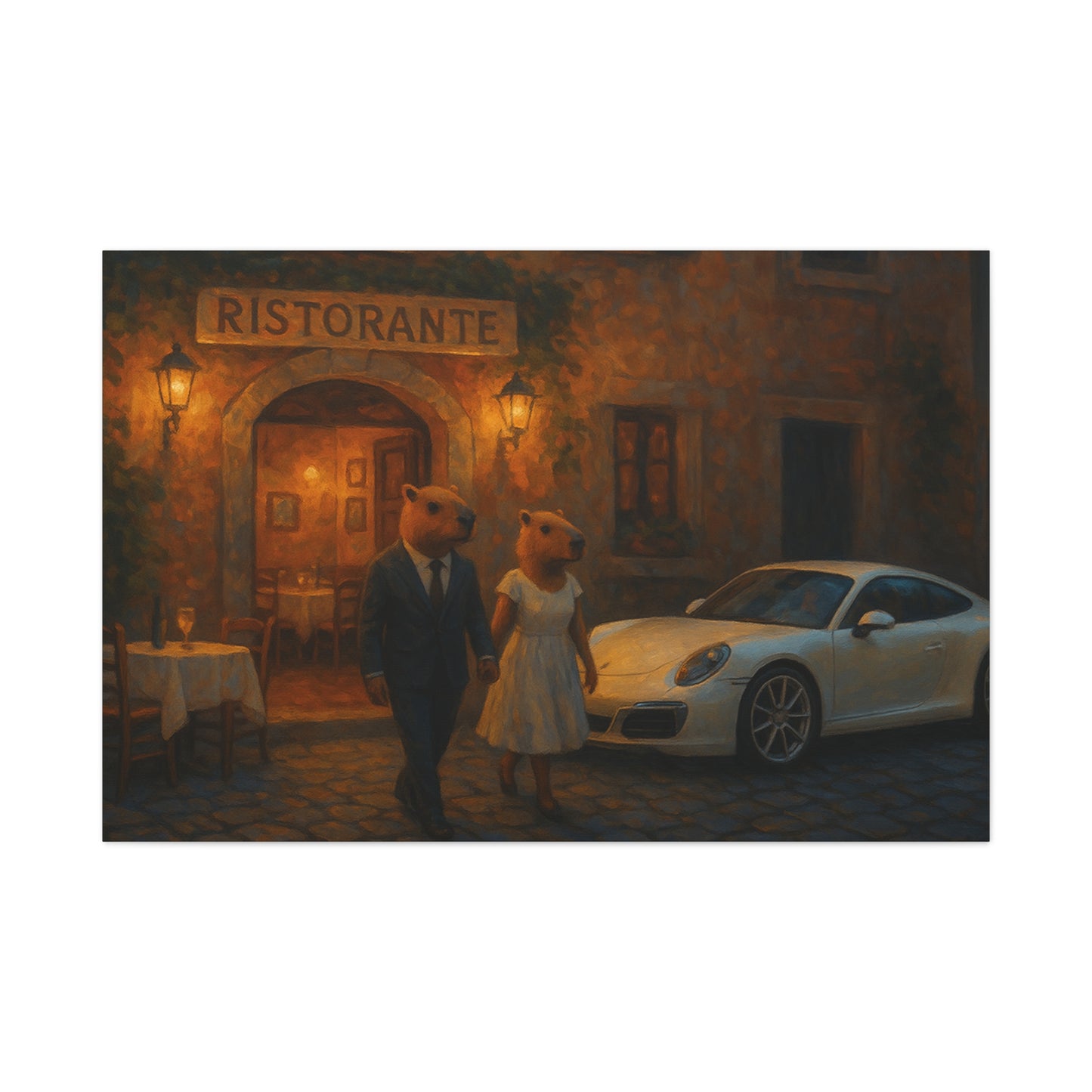 Capybara Date Night – Matte Canvas Print